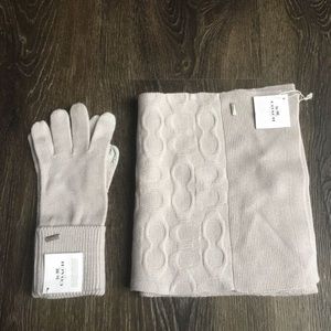 COPY - COACH Light Grey Scarf and Gloves